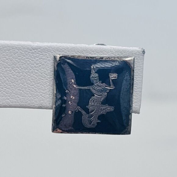 Vintage Siam Silver Earrings Black Enamel Clip On Square Dancer - Picture 7 of 12
